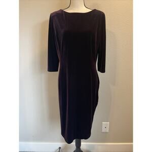 Vintage Jacqueline Ferrar Velvet Velour Stretch Plum 3/4 Sleeve Midi Dress Sz 14